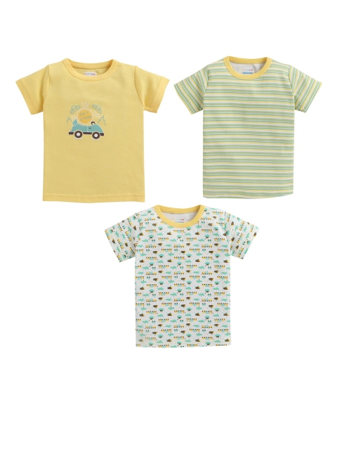 

BUMZEE Boys Pack of 3 Yellow & White Printed T-shirts