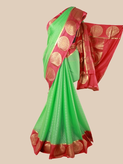 

Pothys Green & Pink Woven Design Zari Pure Silk Mysore Silk Saree