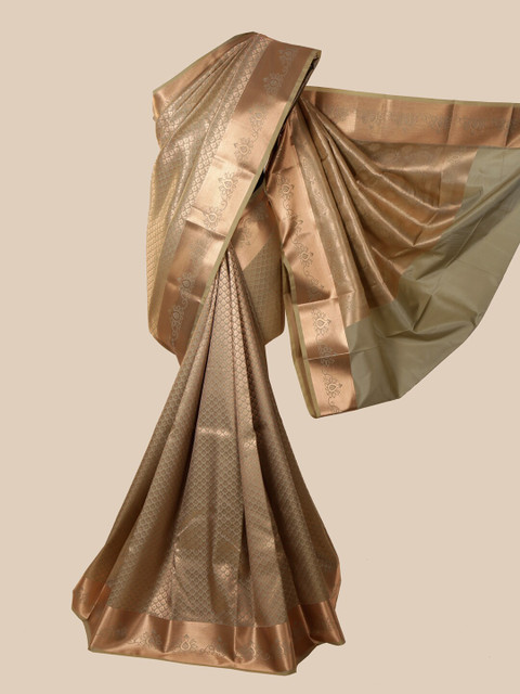 

Pothys Brown & Gold-Toned Woven Design Zari Pure Silk Saree