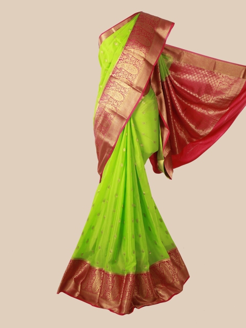 

Pothys Green & Pink Paisley Zari Pure Silk Mysore Silk Saree