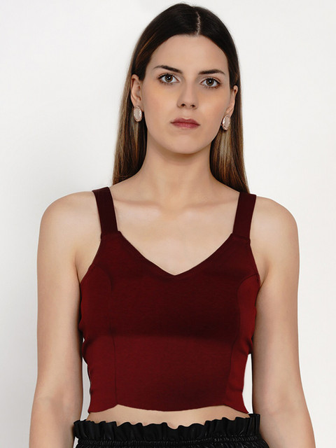 

Samshek Maroon Styled Back Crop Top
