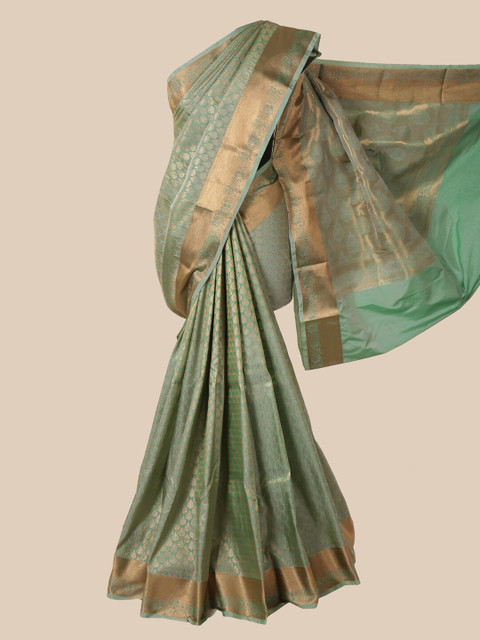 

Pothys Green & Gold-Toned Ethnic Motifs Zari Pure Silk Saree