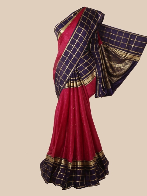

Pothys Pink & Navy Blue Woven Design Pure Silk Mysore Silk Saree
