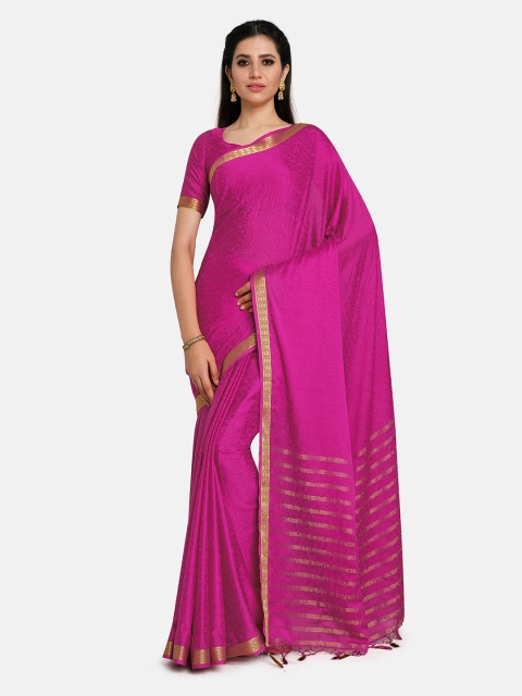 

MIMOSA Pink & Gold-Toned Woven Design Zari Mysore Silk Saree With Tasseled Pallu