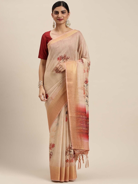 

Soch Beige & Red Floral Silk Blend Saree