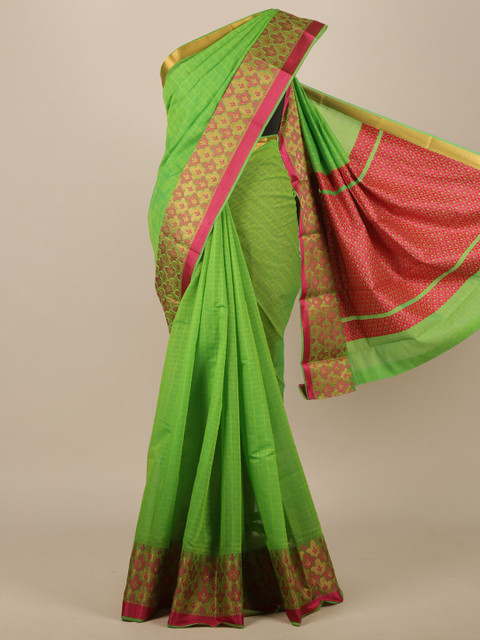 

Pothys Green & Pink Woven Design Pure Cotton Saree