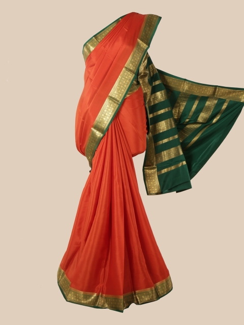 

Pothys Orange & Green Zari Pure Silk Mysore Silk Saree