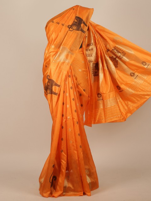 

Pothys Orange & Brown Ethnic Motifs Jute Silk Saree