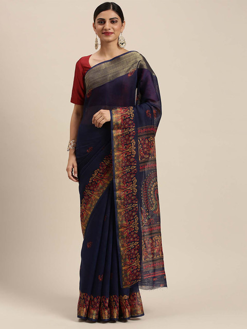 

Soch Navy Blue & Red Floral Pure Cotton Saree