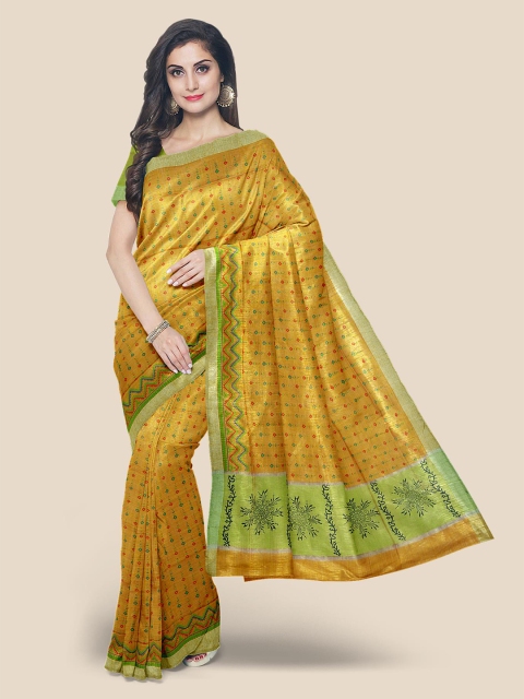 

KLM Fashion Mall Mustard & Green Ethnic Motifs Zari Linen Blend Saree