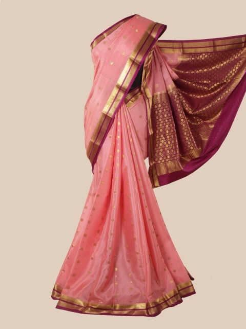 

Pothys Pink & Purple Woven Design Zari Pure Silk Mysore Silk Saree