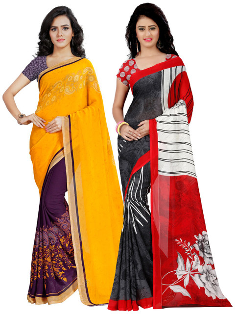 

KALINI Pack Of 2 Yellow & Black Printed Saree