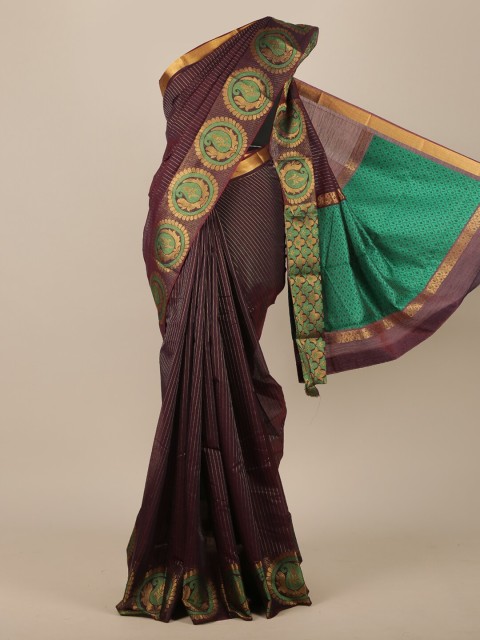 

Pothys Brown & Green Woven Design Zari Pure Cotton Saree