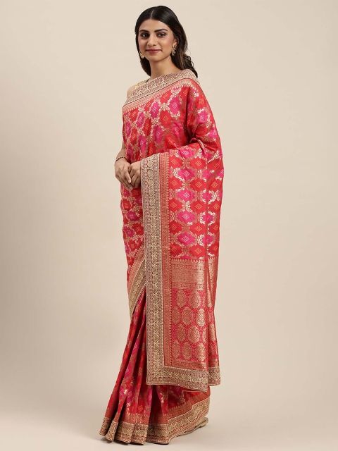 

Soch Red & Pink Woven Design Zardozi Silk Blend Saree