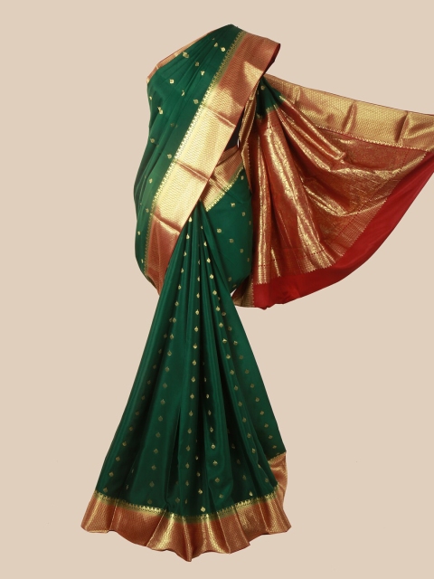 

Pothys Green & Gold-Toned Woven Design Pure Silk Mysore Silk Saree
