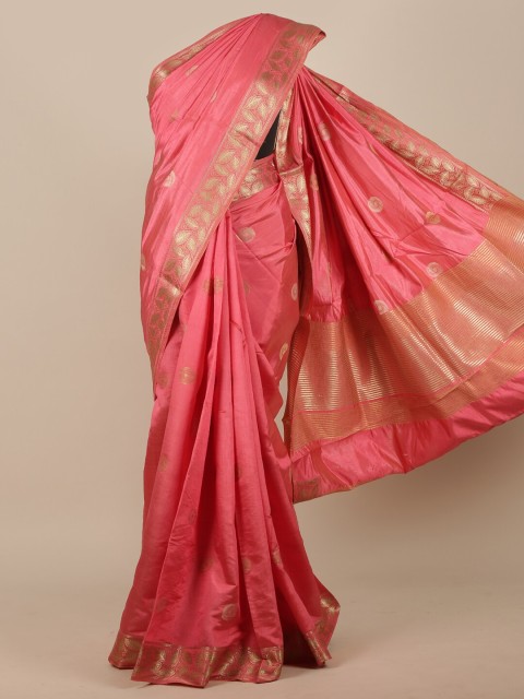 

Pothys Pink & Gold-Toned Woven Design Zari Jute Silk Saree