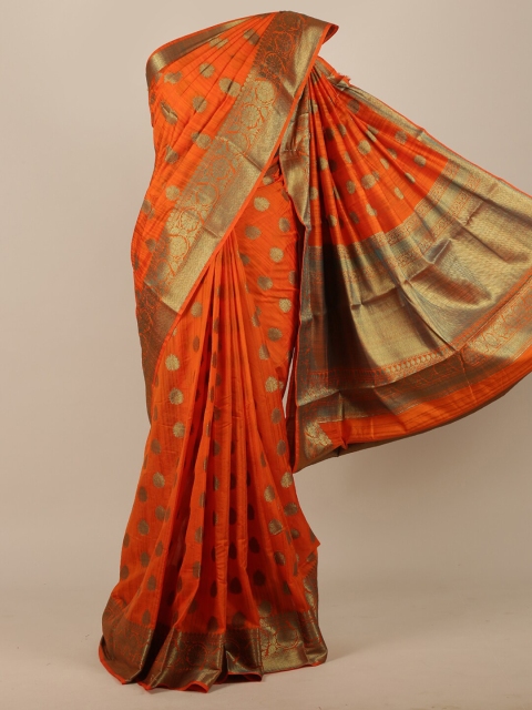 

Pothys Orange Ethnic Motifs Zari Jute Silk Saree