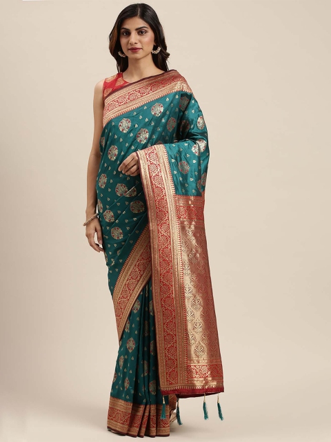 

Soch Sea Green & Red Ethnic Motifs Zari Silk Blend Saree