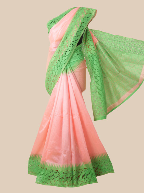 

Pothys Peach & Green Jute Silk Saree