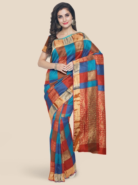 

KLM Fashion Mall Blue & Red Checked Saree