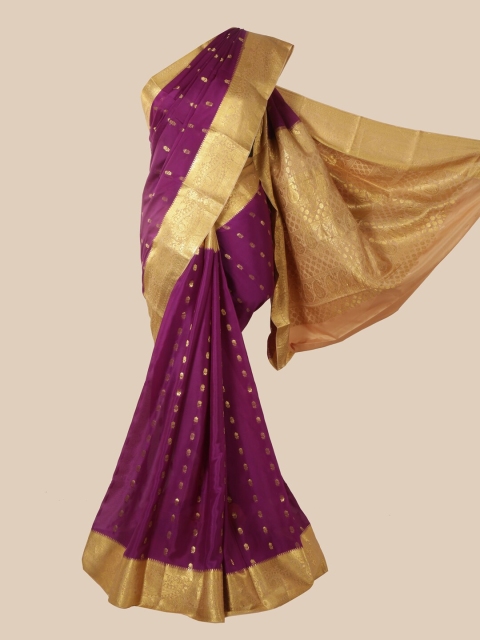 

Pothys Purple & Gold-Toned Woven Design Zari Pure Silk Mysore Silk Saree