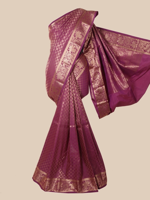 

Pothys Magenta & Gold-Toned Woven Design Pure Silk Saree