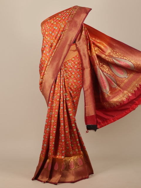 

Pothys Orange & Gold-Toned Woven Design Zari Jute Silk Saree