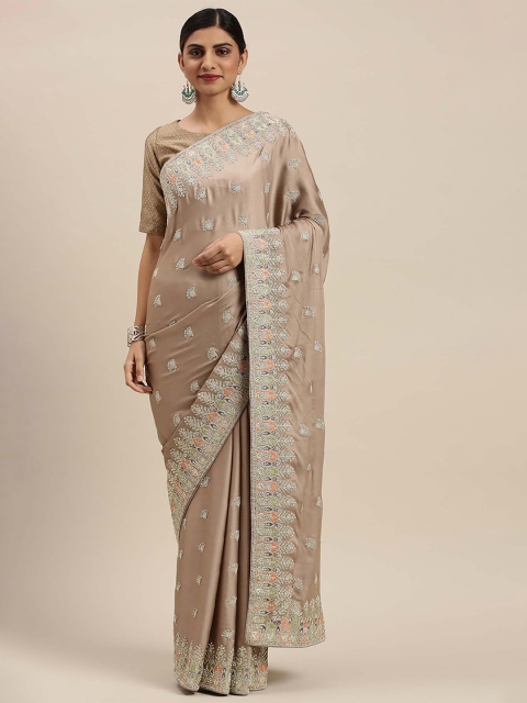 

Soch Brown & Off White Floral Embroidered Pure Chiffon Heavy Work Saree