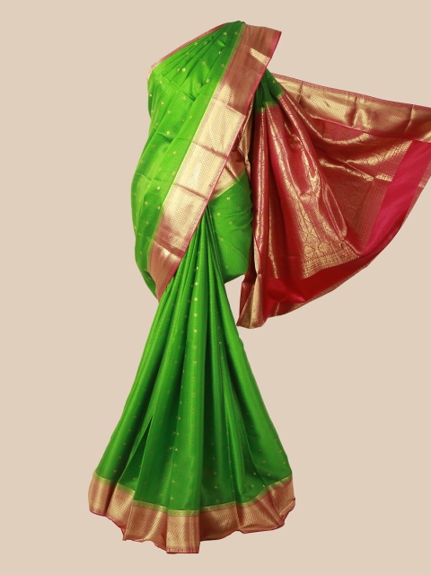 

Pothys Green & Pink Woven Design Zari Pure Silk Mysore Silk Saree