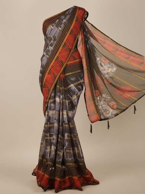 

Pothys Black & Red Checked Zari Saree