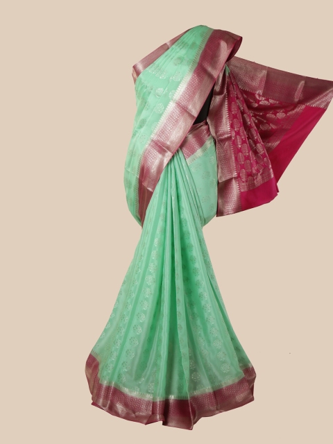 

Pothys Green & Pink Woven Design Pure Silk Mysore Silk Saree