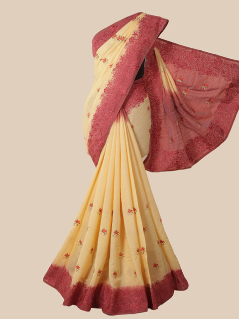 

Pothys Cream & Maroon Embroidered Jute Silk Saree