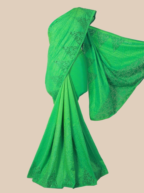 Pothys Green Floral Jute Silk Saree