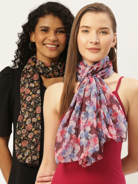 

Trend Arrest Women Black & Maroon Set of 2 Printed Scarf