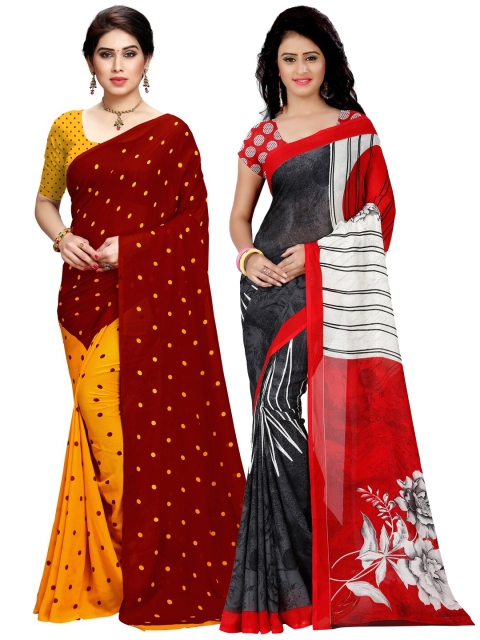 

KALINI Pack Of 2 Poly Georgette Sarees, Red