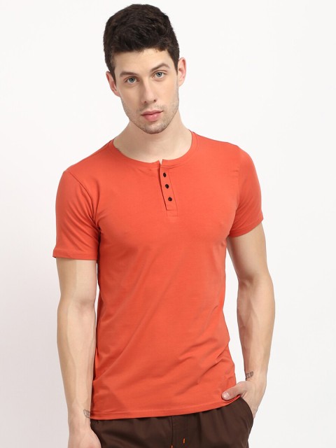 

V2 Value & Variety Men Red Henley Neck Raw Edge T shirt