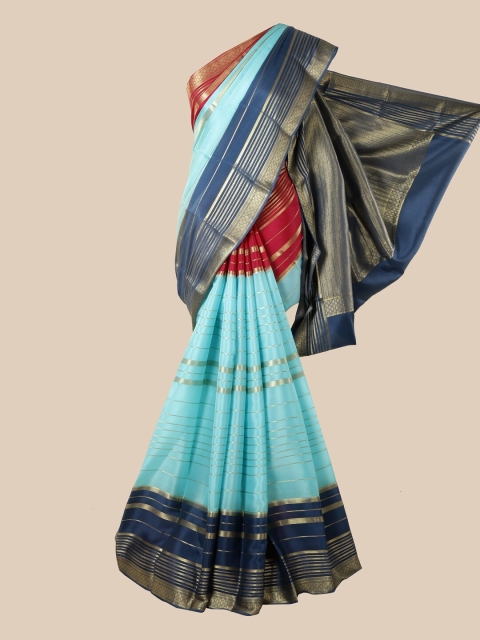 

Pothys Blue & Red Woven Design Pure Silk Mysore Silk Saree
