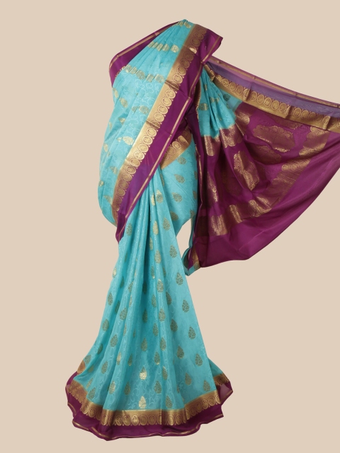 

Pothys Blue & Purple Woven Design Zari Pure Silk Mysore Silk Saree
