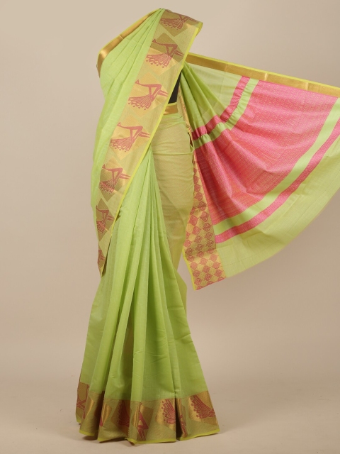 

Pothys Green & Pink Woven Design Zari Pure Cotton Saree