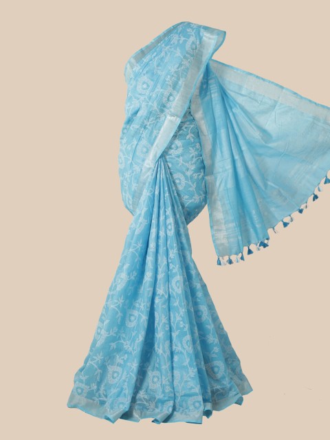

Pothys Blue & White Ethnic Motifs Zari Jute Cotton Saree
