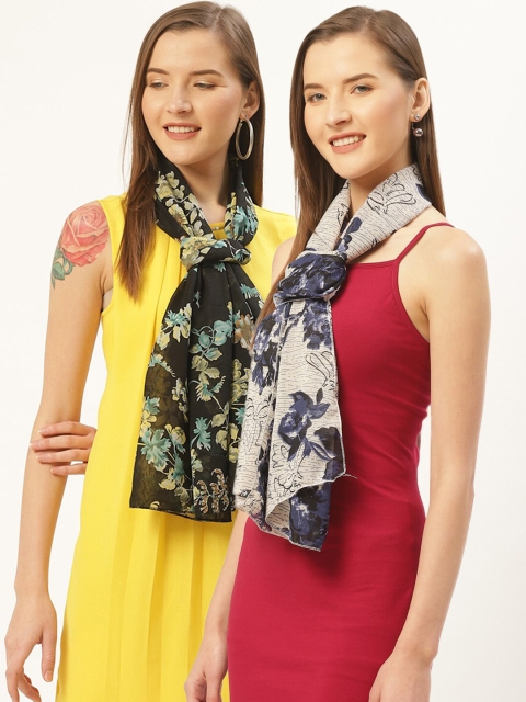 

Trend Arrest Women Pack of 2 Black & Off White Printed Scarves