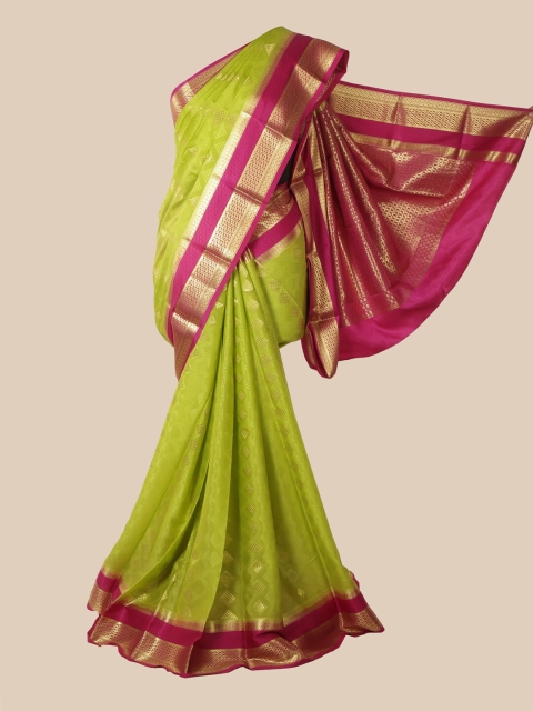 

Pothys Green & Pink Zari Pure Silk Mysore Silk Saree