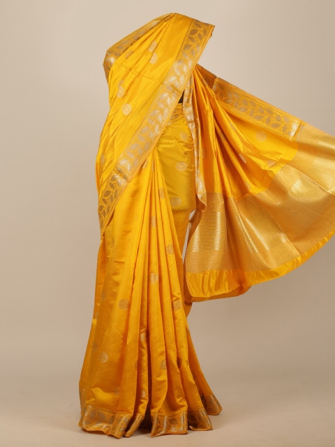 

Pothys Yellow & Gold-Toned Woven Design Zari Jute Silk Saree