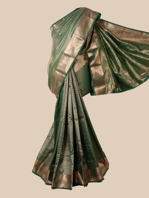

Pothys Green & Gold-Toned Woven Design Zari Pure Silk Saree