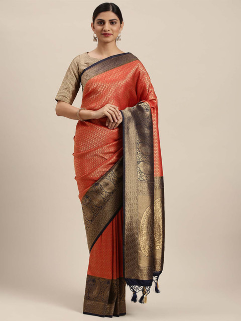 

Soch Rust Orange & Blue Woven Design Zari Silk Blend Saree