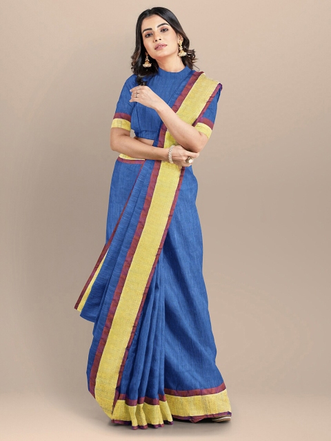 

BharatSthali Blue & Green Zari Silk Cotton Handloom Mangalagiri Saree