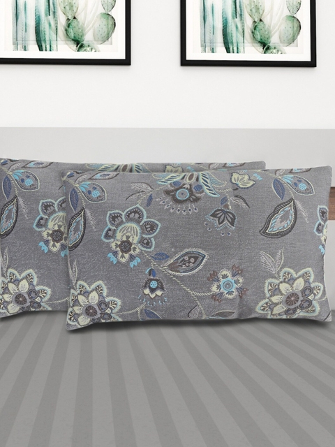

Home Centre Grey & Blue Set of 2 Floral Rectangle Cushion Covers