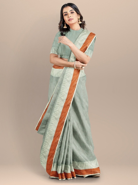 

BharatSthali Grey & Brown Silk Cotton Handloom Maheshwari Saree