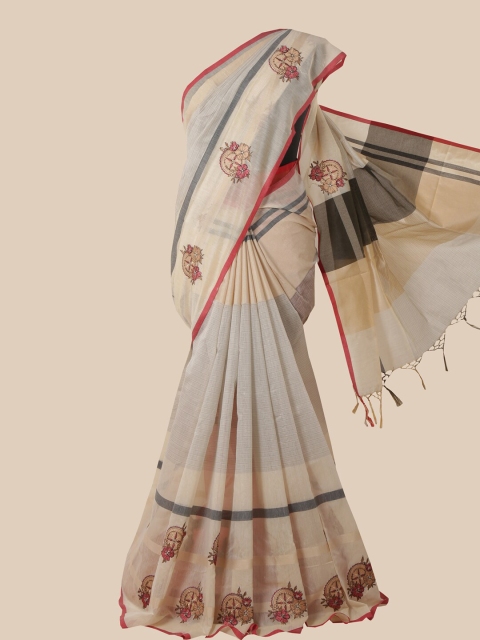 

Pothys Cream & Grey Floral Jute Cotton Saree