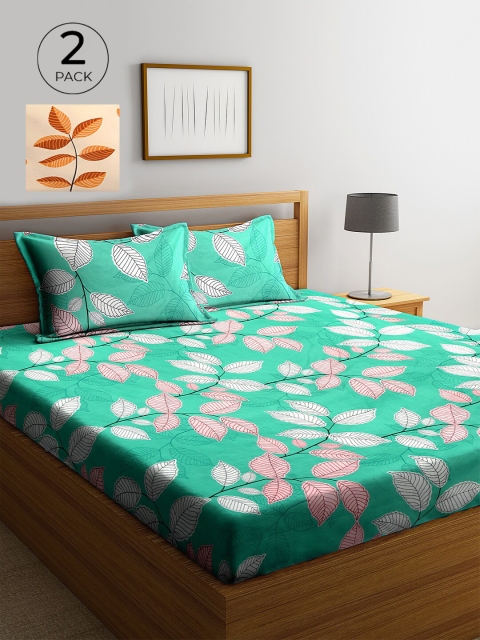 

KLOTTHE Green & Brown Floral 210 TC 2 King Bedsheet with 4 Pillow Covers